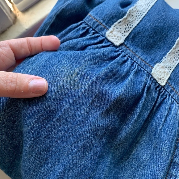 Women’s Vintage Chorus Blues Size 14 Blue Jean Denim Lace Dress With Pockets - Picture 8 of 12